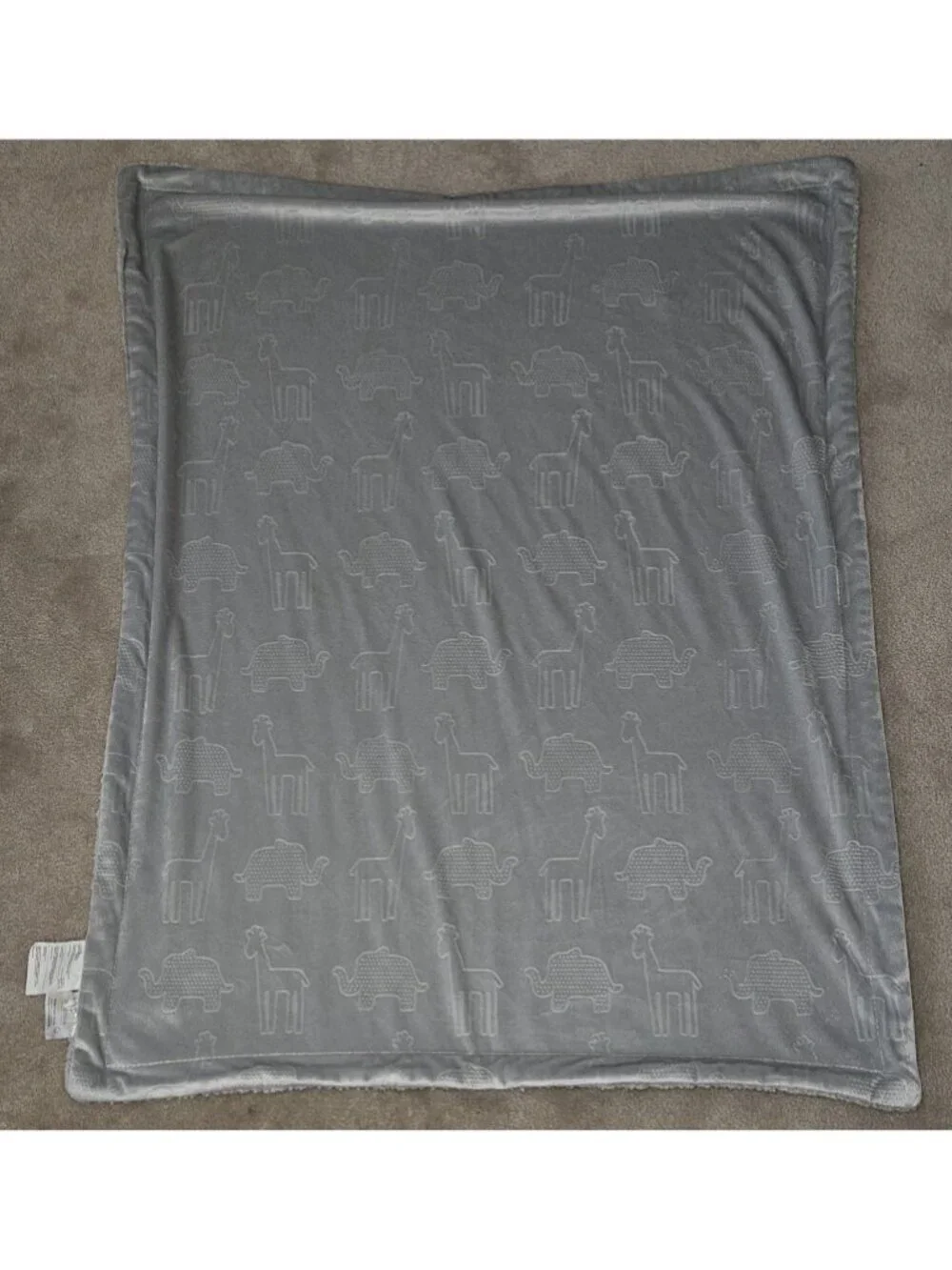 RN 119741 Solid Gray Baby Blanket Fleece Embossed Animal Safari Elephant Giraffe